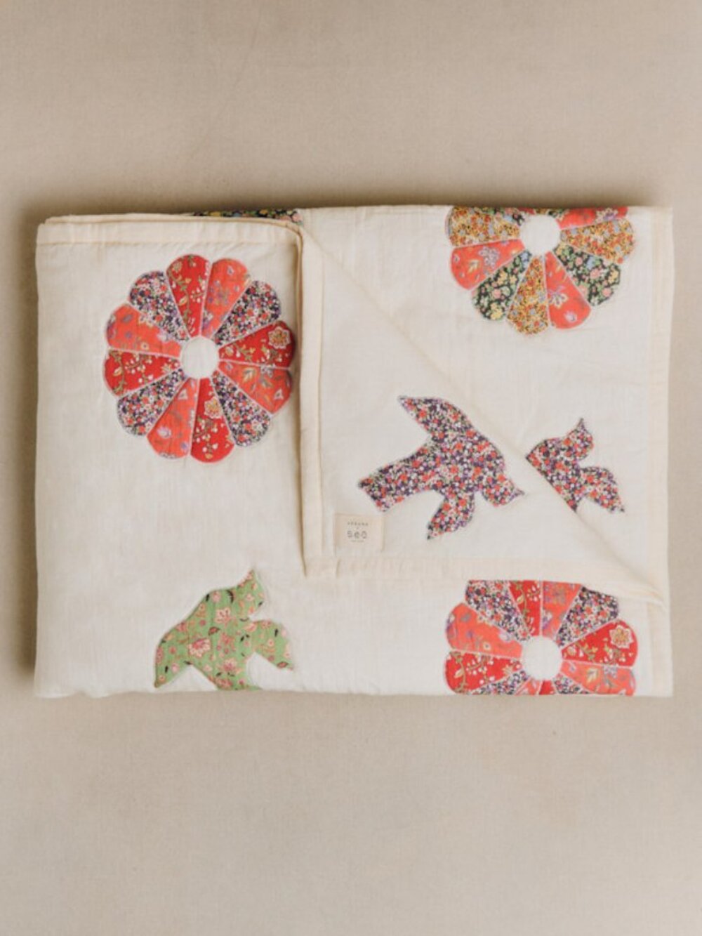 Quilted Patchwork Bedspread, Cotton/Linen - Sézane x Sea New York NWT